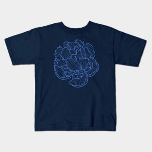 Peony line-art blue Kids T-Shirt